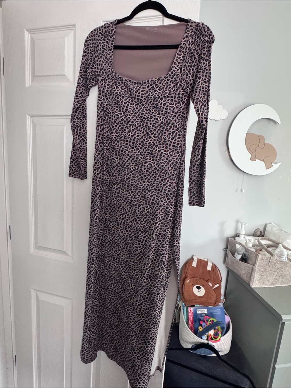 aerie Long Sleeve Leopard Print Maxi Dress - Taupe/Black
